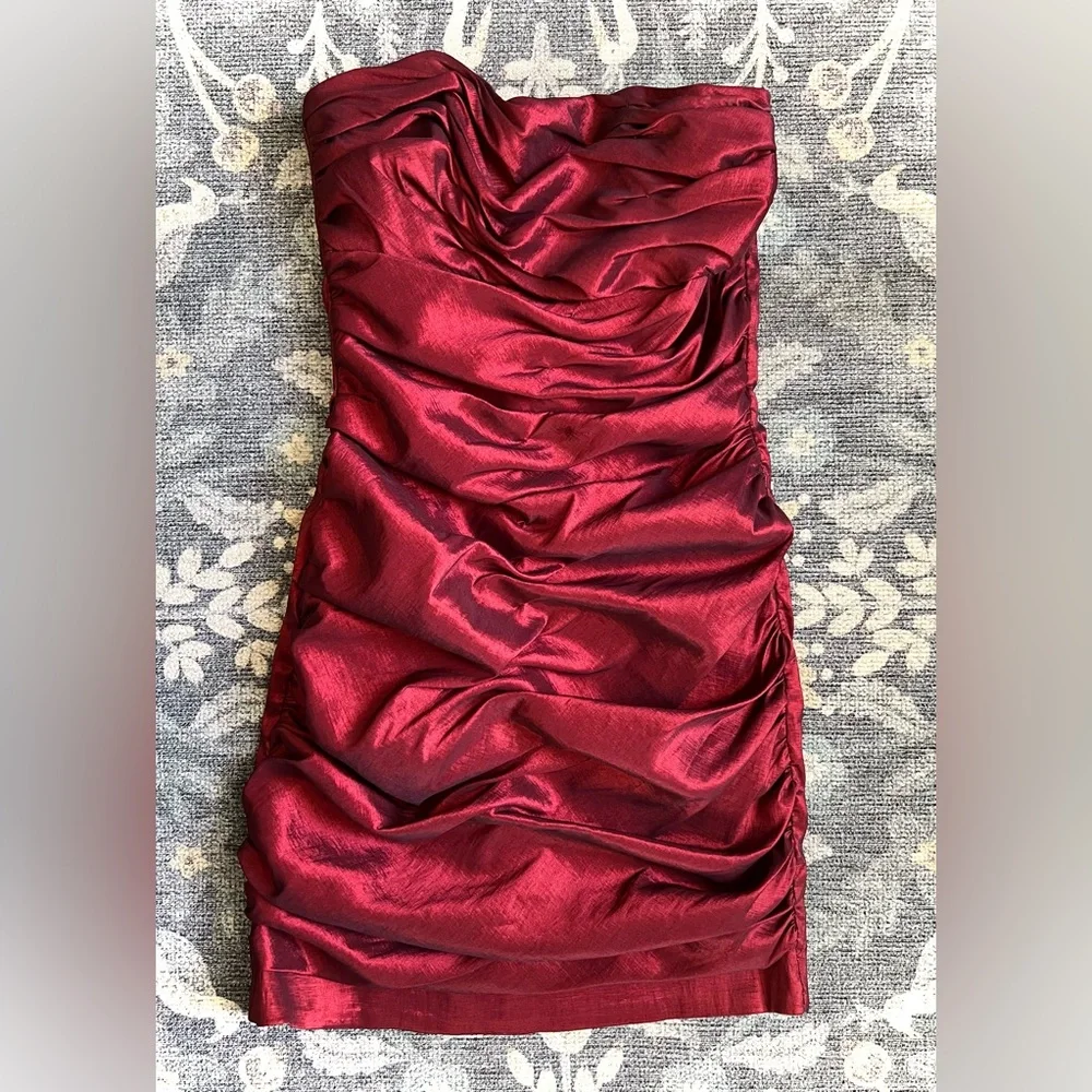 jessica mcclintock red dress Jessica McClintock Red Flower Strapless Dress Sz 6